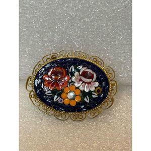 SOLD!! Gold Tone Mosaic Floral Italy Brooch